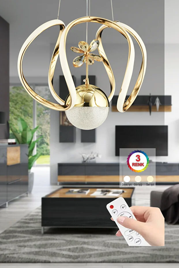 Bigiee Ledli Üç Renk Gold Lüx Modern Led Avize